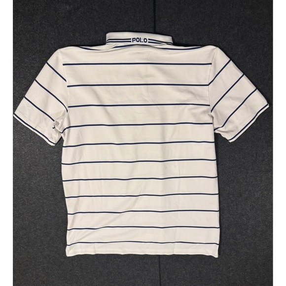 Ralph Lauren Polo Golf Mens XL Beige Navy Stripe Performance Polo Shirt Tip Top - Picture 10 of 10